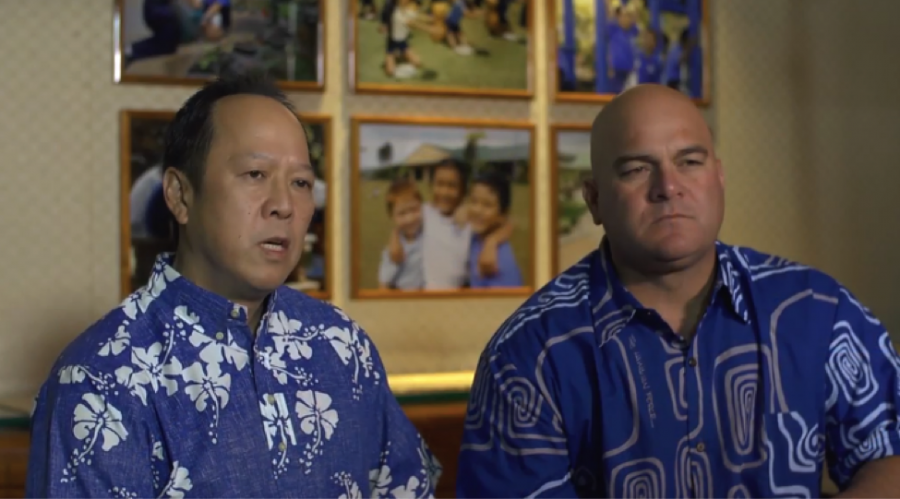 CEO Jack Wong (left) and Trustee Micah Kāne (right) discuss recent lawsuits filed against Kamehameha Schools.  