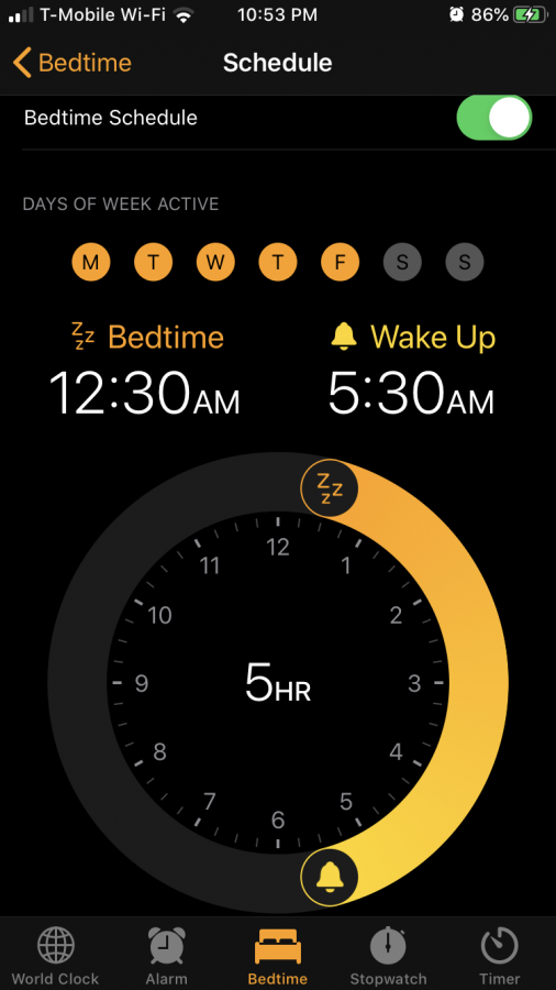 Here is a student’s alarm that aims for 5 hours a sleep a night