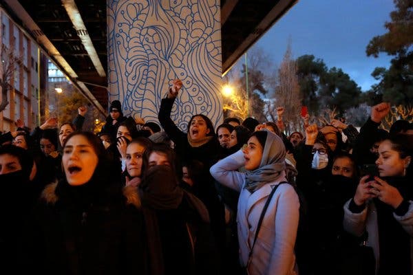 Protestors outside of a university in Iran after the downing of a Ukrainian passenger jet.