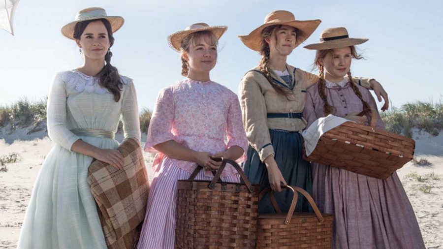 The March sisters posed together on the beach for a scene in the new Little Women film adaptation.  