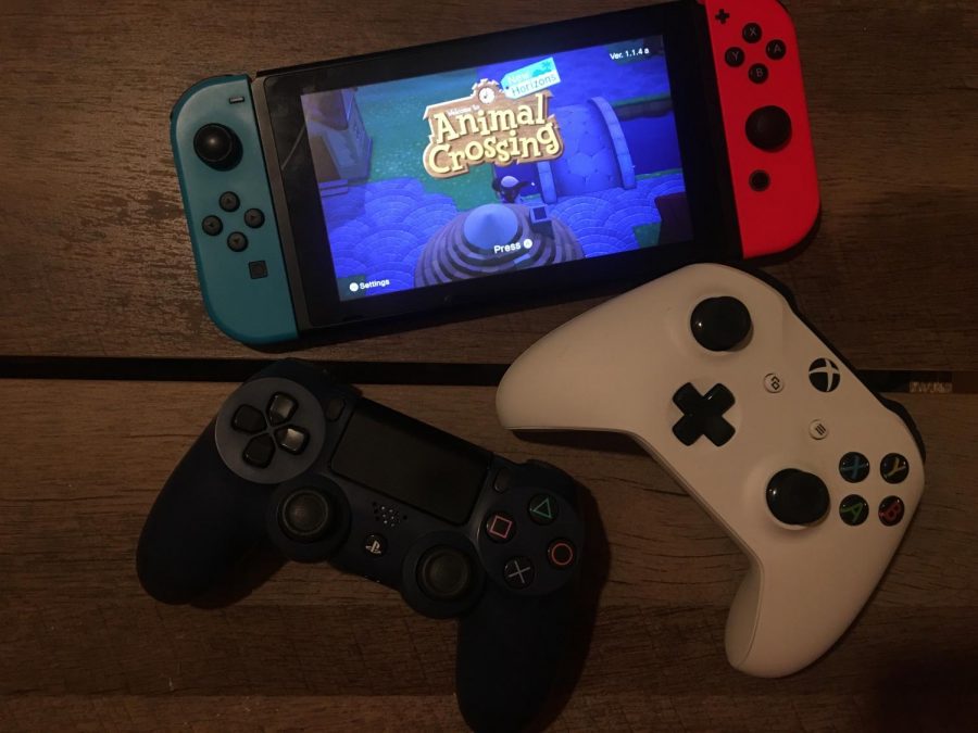 Showcasing the controllers and console of a few popular gaming platforms (excluding PC and mobile).