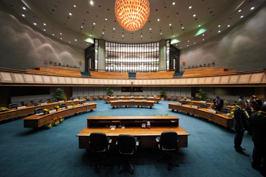 Legislature 2020 opening day Senate press conference with Senate President Kouchi and Majority Leader J Kalani English.