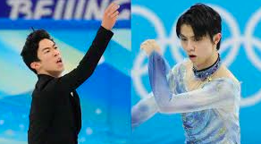 Nathan Chen (left) and Yuzuru Hanyu (right) pictured at the Feb. 9th figure skating event. PC: Nikkei Asia
