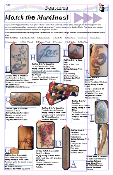 Answer Key for Tattoo Gallery game Print Issue #1 delivered December 2023.