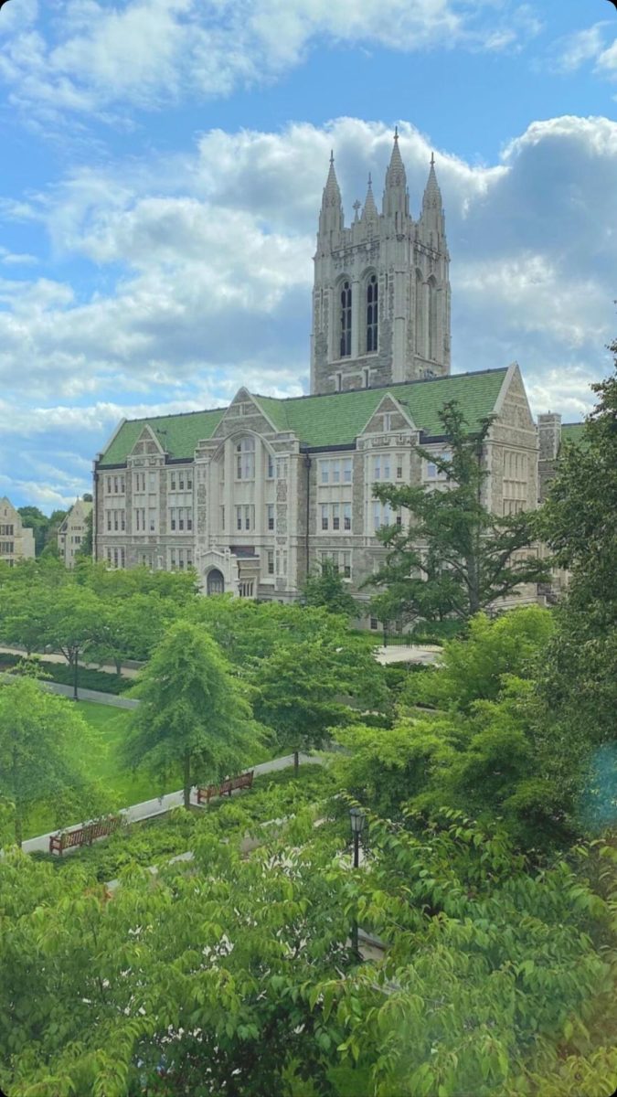 Boston College’s Hall gracefully pierces the sky.